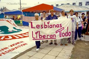 Manifestantes na Quarta Conferência Mundial sobre Mulheres